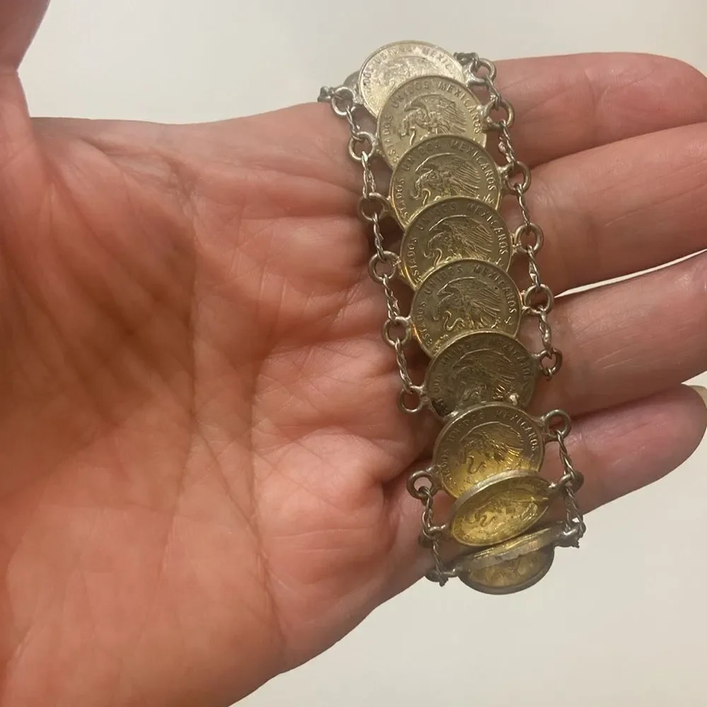 Vintage Tone Silver & Gold Coin Bracelet Handmade 20 Coins The Five Cents